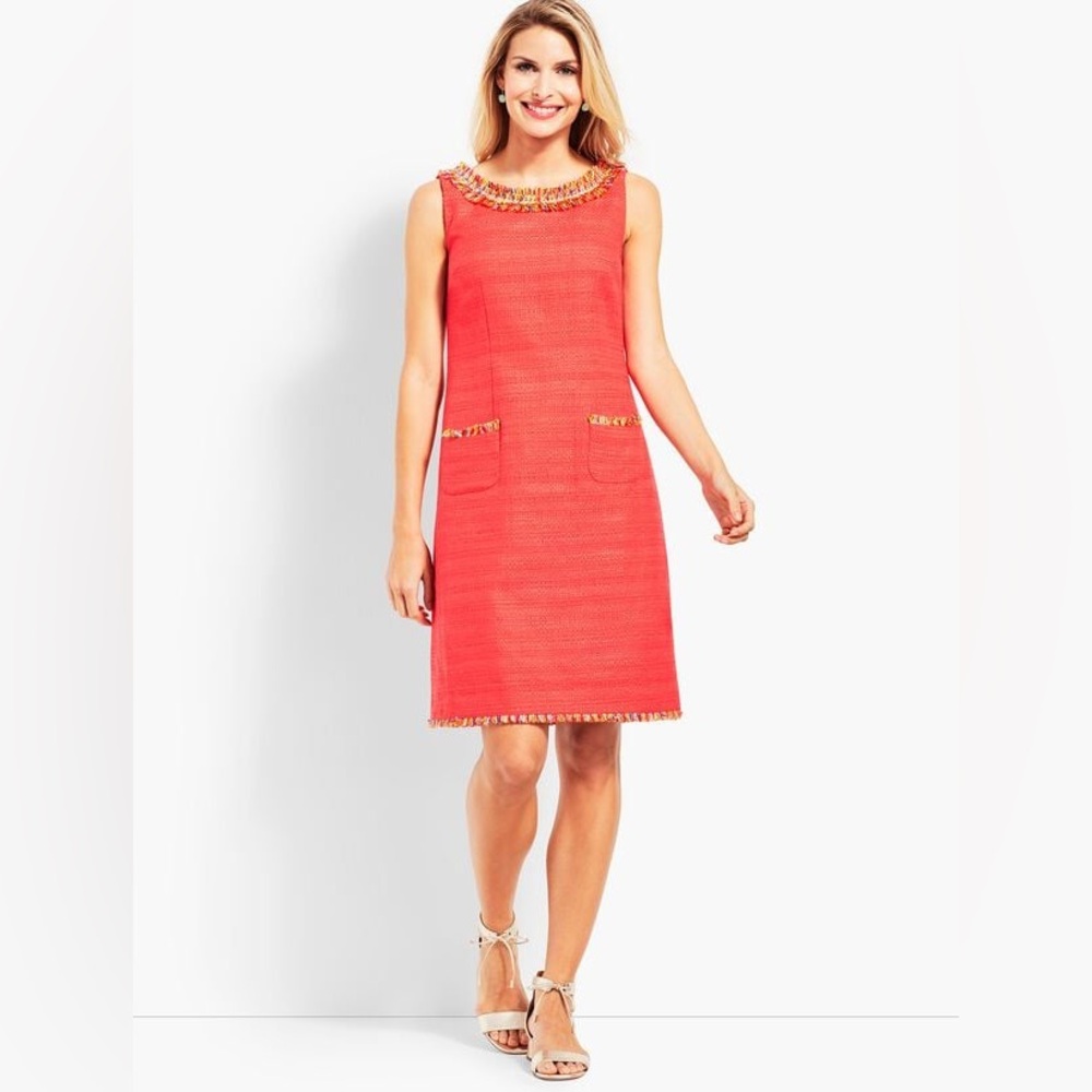 Talbots Sleeveless Orange tweed mini Dress Size 12 old money quiet luxury